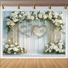 Lofaris Arched White Floral Mr and Mrs Wedding Backdrop Gold Hearts Ceremony Party Decoration