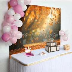 Lofaris Autumn Forest Photography Backdrop with Falling Leaves Golden Seasonal Background for Professional Portrait