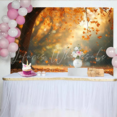 Lofaris Autumn Forest Photography Backdrop with Falling Leaves Golden Seasonal Background for Professional Portrait