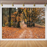 Lofaris Autumn Forest Photography Backdrop with Golden Leaves and Path Natural Seasonal Background for Studio Portrait and Photoshoot