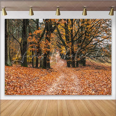 Lofaris Autumn Forest Photography Backdrop with Golden Leaves and Path Natural Seasonal Background for Studio Portrait and Photoshoot
