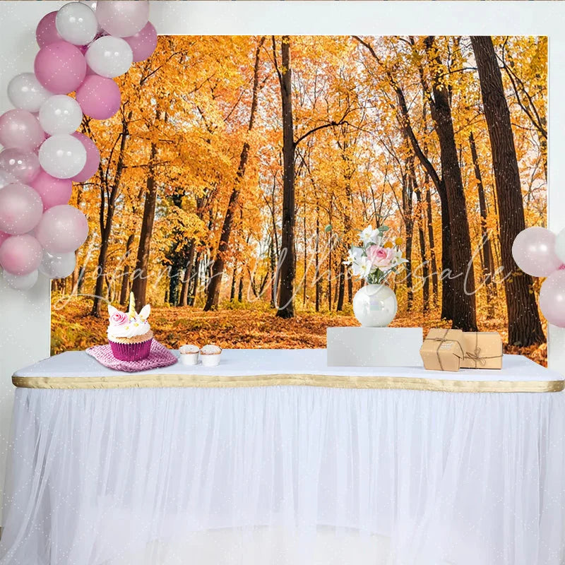 Lofaris Autumn Forest Photography Backdrop with Golden Leaves Scenic Nature Background for Professional Portrait Photoshoot