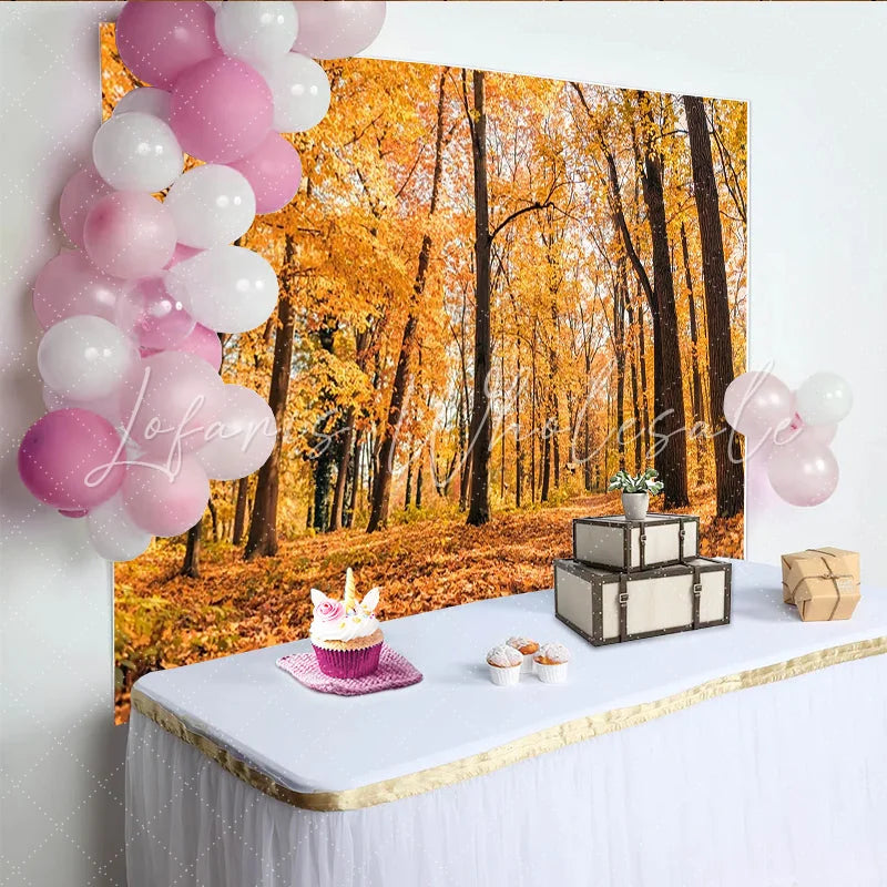 Lofaris Autumn Forest Photography Backdrop with Golden Leaves Scenic Nature Background for Professional Portrait Photoshoot
