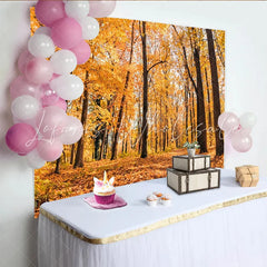 Lofaris Autumn Forest Photography Backdrop with Golden Leaves Scenic Nature Background for Professional Portrait Photoshoot