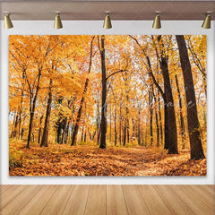 Lofaris Autumn Forest Photography Backdrop with Golden Leaves Scenic Nature Background for Professional Portrait Photoshoot