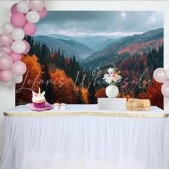 Lofaris Autumn Forest Photography Backdrop with Vibrant Orange and Red Trees Natural Mountain Landscape Background for Studio Photoshoot