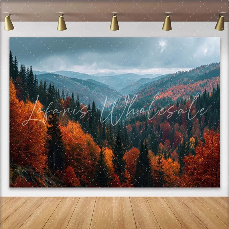 Lofaris Autumn Forest Photography Backdrop with Vibrant Orange and Red Trees Natural Mountain Landscape Background for Studio Photoshoot