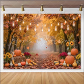 Lofaris Autumn Forest Thanksgiving Backdrop with Pumpkins and Lights Rustic Fall Harvest Background for Studio Photography