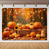 Lofaris Autumn Harvest Backdrop with Pumpkins and Sunflowers Thanksgiving Fall Photography Background with String Lights