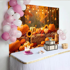 Lofaris Autumn Harvest Backdrop with Pumpkins and Sunflowers Thanksgiving Fall Photography Background with String Lights