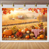 Lofaris Autumn Harvest Farm Backdrop with Pumpkins and Sunflowers Golden Field Photography Background for Fall Festival Party Decor