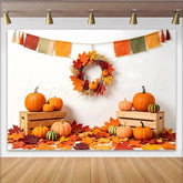 Lofaris Autumn Harvest Holiday Backdrop with Pumpkins and Maple Leaves Rustic Fall Photography Background for Thanksgiving Decor