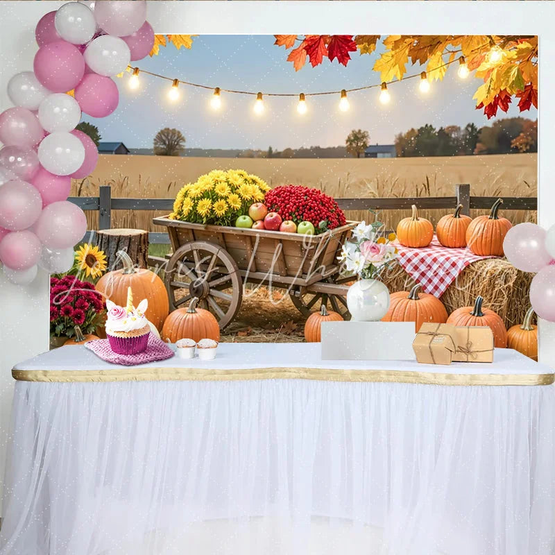 Lofaris Autumn Harvest Photography Backdrop with Pumpkins and Hay Bales Rustic Farmhouse Background for Thanksgiving Party Decor