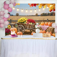 Lofaris Autumn Harvest Photography Backdrop with Pumpkins and Hay Bales Rustic Farmhouse Background for Thanksgiving Party Decor