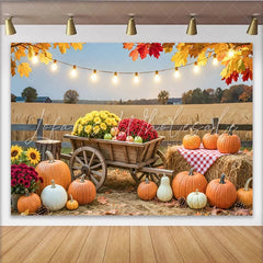 Lofaris Autumn Harvest Photography Backdrop with Pumpkins and Hay Bales Rustic Farmhouse Background for Thanksgiving Party Decor