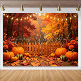 Lofaris Autumn Harvest Photography Backdrop with Pumpkins Fall Leaves and String Lights Rustic Wooden Fence Background for Studio Photoshoot