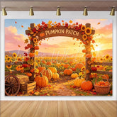 Lofaris Autumn Harvest Pumpkin Patch Backdrop with Sunflowers and Fall Leaves Rustic Farm Background for Thanksgiving Party Decor