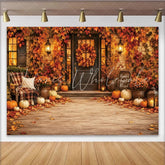 Lofaris Autumn Harvest Thanksgiving Backdrop with Pumpkins and Fall Leaves Cozy Rustic Photography Background for Autumn Event Decor