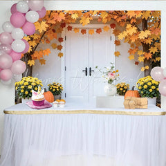 Lofaris Autumn Maple Leaf Thanksgiving Backdrop with Pumpkins and Flowers Harvest Fall Decor Background for Photography and Party