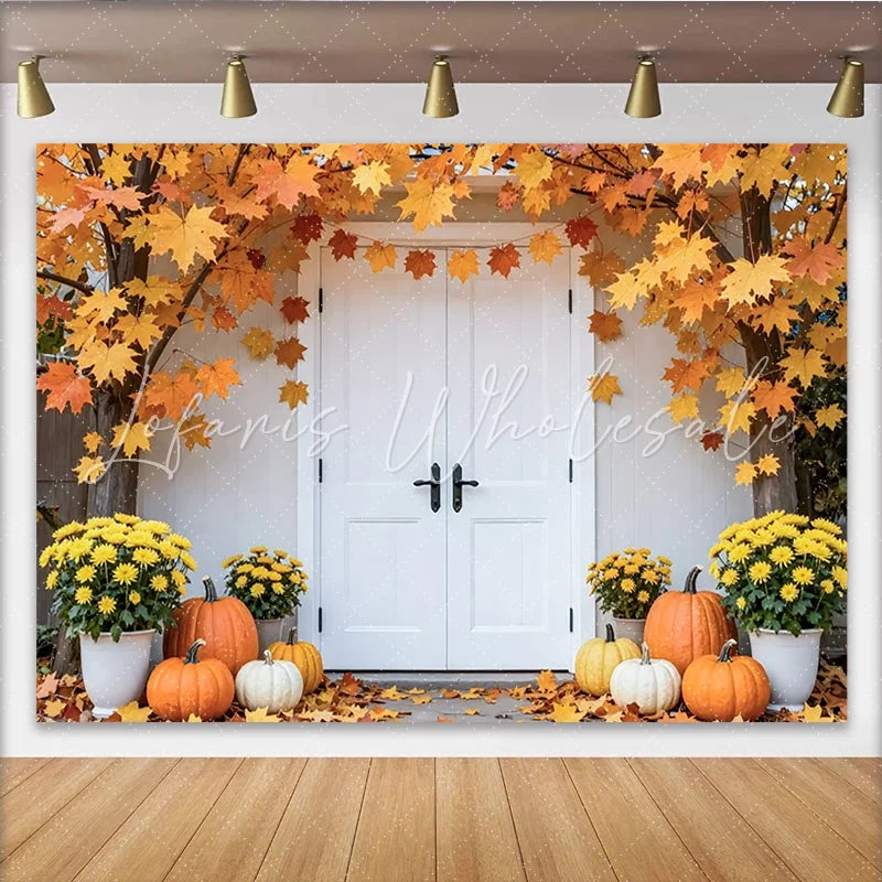 Lofaris Autumn Maple Leaf Thanksgiving Backdrop with Pumpkins and Flowers Harvest Fall Decor Background for Photography and Party