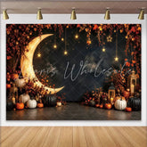 Lofaris Autumn Night Moon Photography Backdrop with Pumpkins and Stars Dark Sky Studio Background for Fall Photoshoot