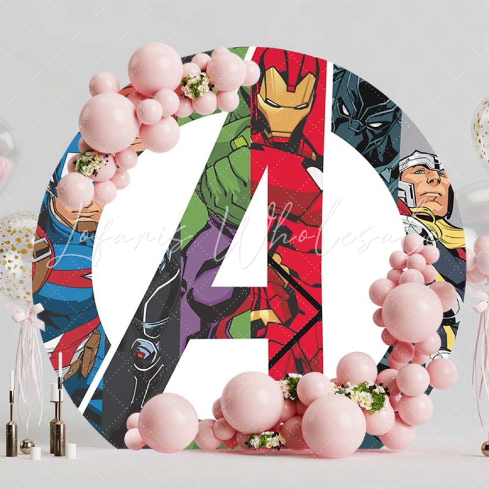 Lofaris Avengers Superheroes Birthday Round Backdrop Marvel Inspired with Iron Man Hulk Comic Book Party Photo Prop