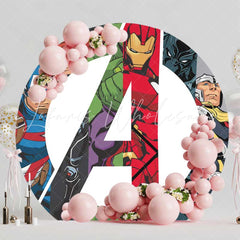 Lofaris Avengers Superheroes Birthday Round Backdrop Marvel Inspired with Iron Man Hulk Comic Book Party Photo Prop