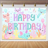 Lofaris Axolotl Happy Birthday Backdrop Cute Pink Blue Salamander Under the Sea Photography Background Girls Birthday Party Prop