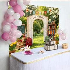 Lofaris Back to School Arch Backdrop with Books and Globe Vibrant Photography Background for Student Photos and Classroom Decor