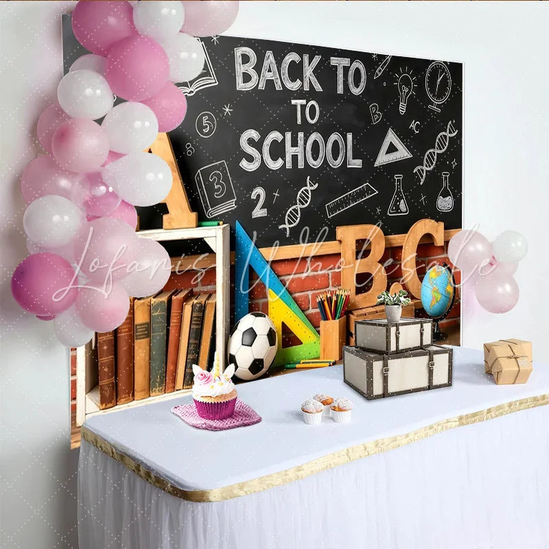 Lofaris Back To School Backdrop with Chalkboard and Learning Elements Educational Photography Background for Classroom Decor