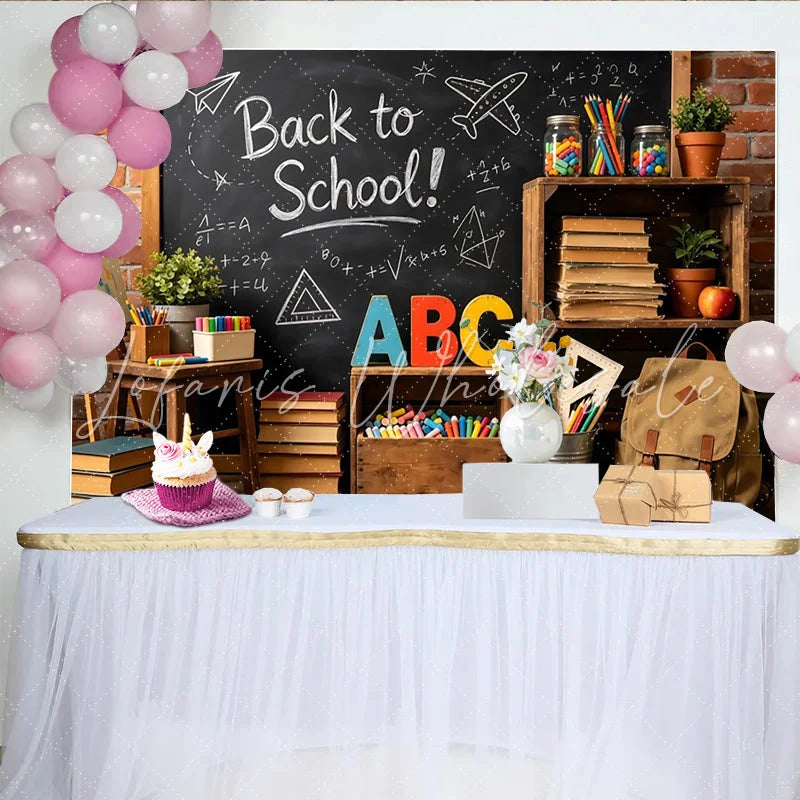 Lofaris Back to School Blackboard Backdrop with ABC Letters and Books Educational Classroom Photo Background for Kids Photography