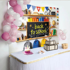Lofaris Back to School Blackboard Backdrop with Books and Pencils Colorful Classroom Shelf Background for Student Photography