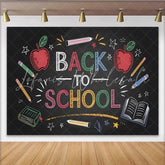 Lofaris Back To School Chalkboard Backdrop Colorful Apples Pencils Fun Photo Background for Classroom Decor and Party Photography