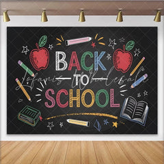 Lofaris Back To School Chalkboard Backdrop Colorful Apples Pencils Fun Photo Background for Classroom Decor and Party Photography