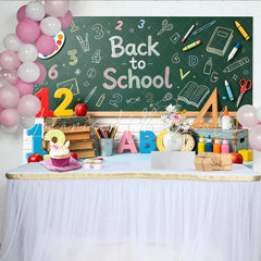 Lofaris Back to School Chalkboard Backdrop with Books and Apples Vibrant Educational Photo Background for Classroom and Studio