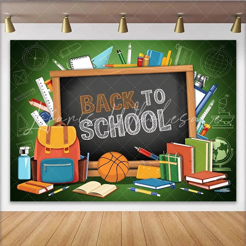 Lofaris Back To School Photography Backdrop with Blackboard and Supplies Colorful Classroom Background for Student Photoshoot