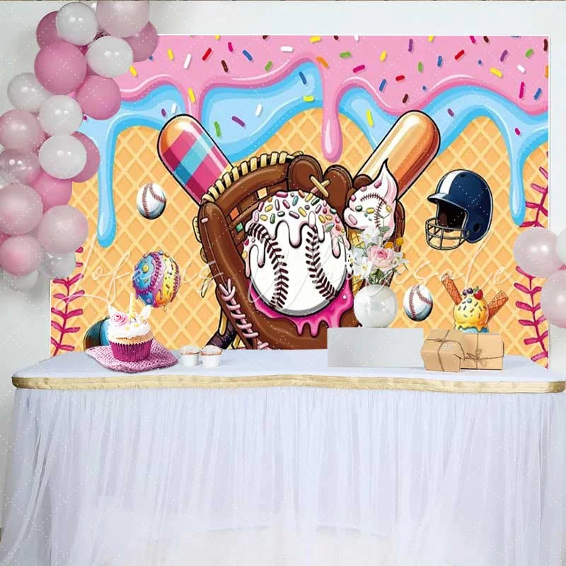 Lofaris Baseball and Sweet Ice Cream Birthday Backdrop Sports Theme Party Decoration Background for Boys