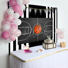 Lofaris Basketball Court Birthday Backdrop Black and White Stripes Sports Theme Photography Background for Boys