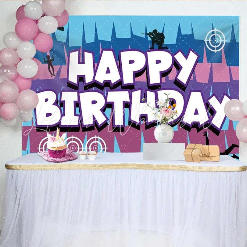 Lofaris Battle Royal Video Game Birthday Backdrop Skydive Parachute Gamer Party Decoration Blue Purple Geometry Photo Background