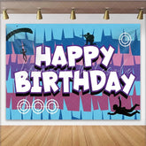 Lofaris Battle Royal Video Game Birthday Backdrop Skydive Parachute Gamer Party Decoration Blue Purple Geometry Photo Background