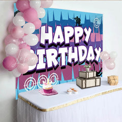 Lofaris Battle Royal Video Game Birthday Backdrop Skydive Parachute Gamer Party Decoration Blue Purple Geometry Photo Background