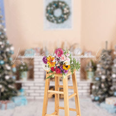 Lofaris Beige Wall Fireplace Xmas Trees Christmas Backdrop