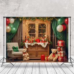 Lofaris Bells Bears Retro Brown Showcase Christmas Backdrop