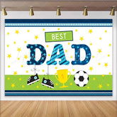 Lofaris Best Dad Fathers Day Backdrop with Soccer Ball Trophy and Shoes Blue Green Sports Theme Photography Background for Party Decor