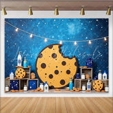 Lofaris Bitten Cookie and Milk Photography Backdrop with Starry Night Sky and String Lights Sweet Dessert Table Background for Kids Party