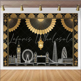 Lofaris Black and Gold Art Deco London City Photography Backdrop Elegant Skyline Background for Party Decor and Studio Photoshoot