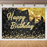 Lofaris Black and Gold Glitter Happy Birthday Party Backdrop Elegant Diamond Quilted Decor