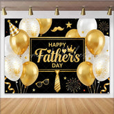 Lofaris Black and Gold Happy Father’s Day Backdrop with Glitter Balloons and Tie Elegant Party Decoration for Dad’s Celebration