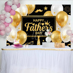 Lofaris Black and Gold Happy Father’s Day Backdrop with Glitter Balloons and Tie Elegant Party Decoration for Dad’s Celebration