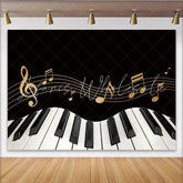 Lofaris Black and Gold Piano Keyboard Music Photography Backdrop Elegant Musical Notes Background for Studio Photoshoot and Party Decor